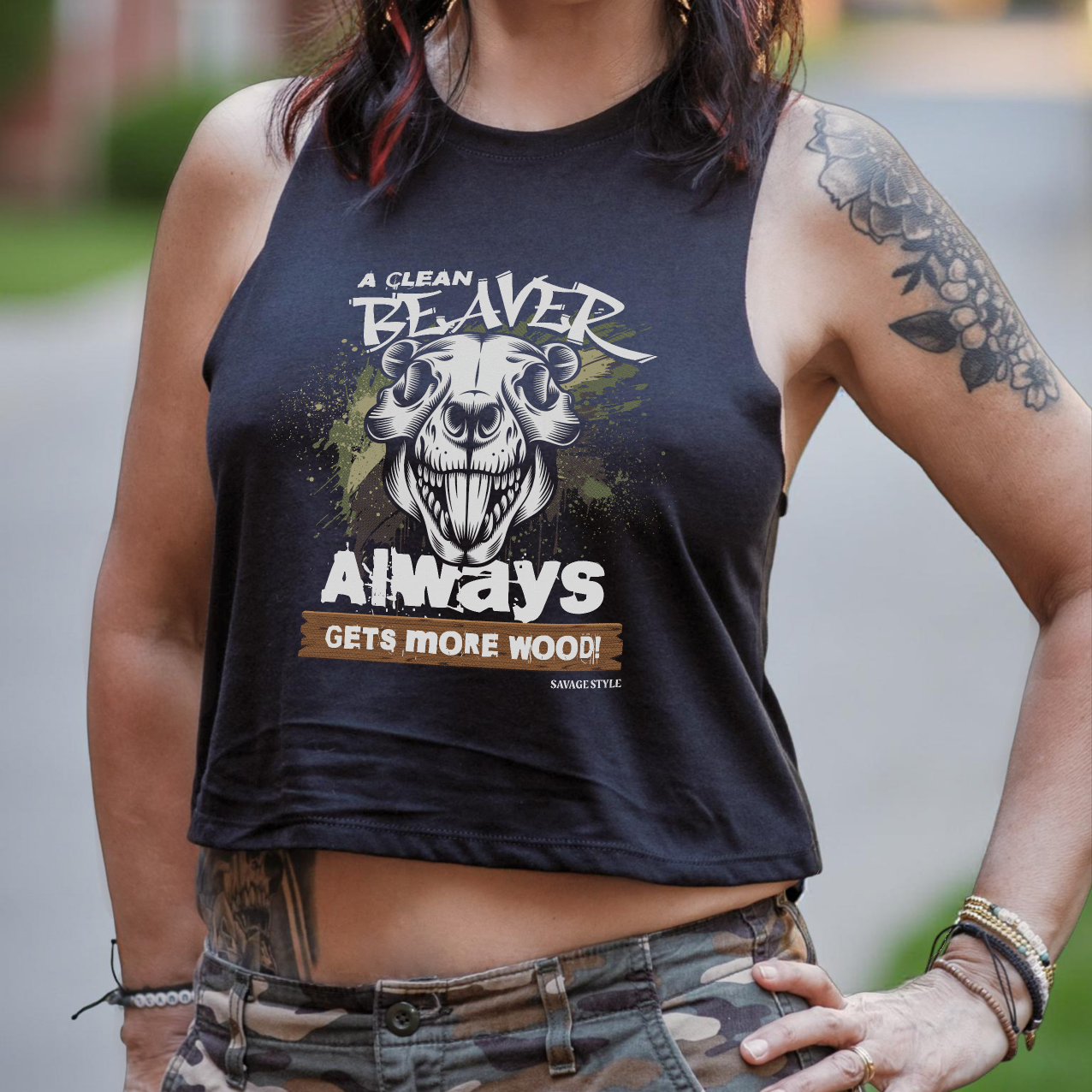 Clean Beaver - Savage Style Ladies' Racerback Cropped Tank 4.2 oz.