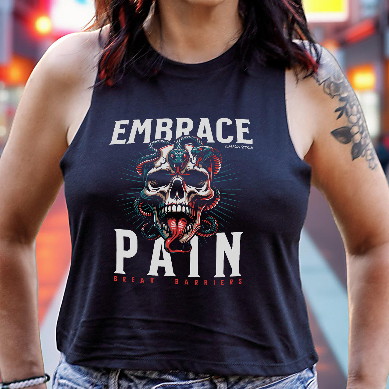 Embrace Pain - Savage Style Ladies' Racerback Cropped Tank 4.2 oz.