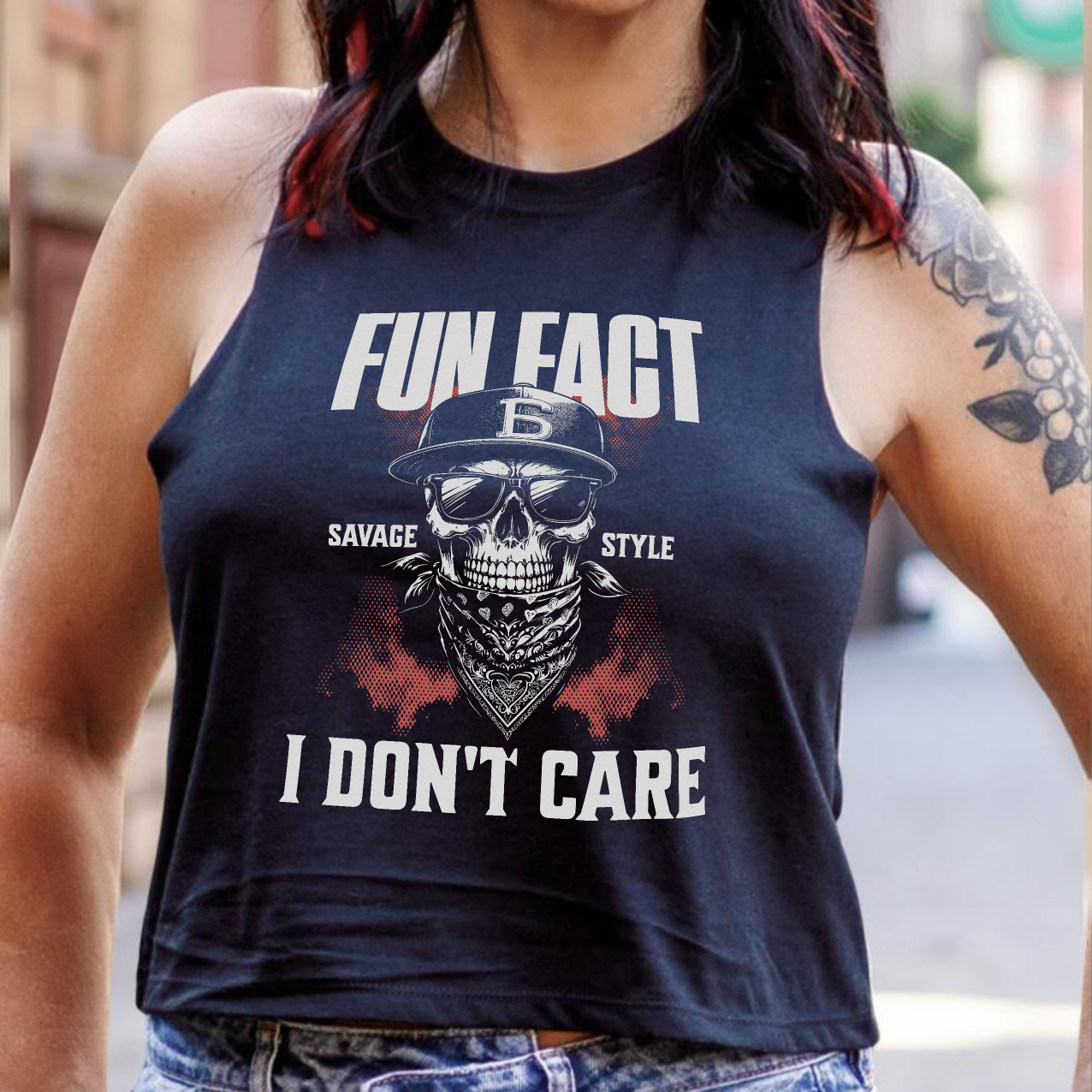 Fun Fact - Savage Style Ladies' Racerback Cropped Tank 4.2 oz.