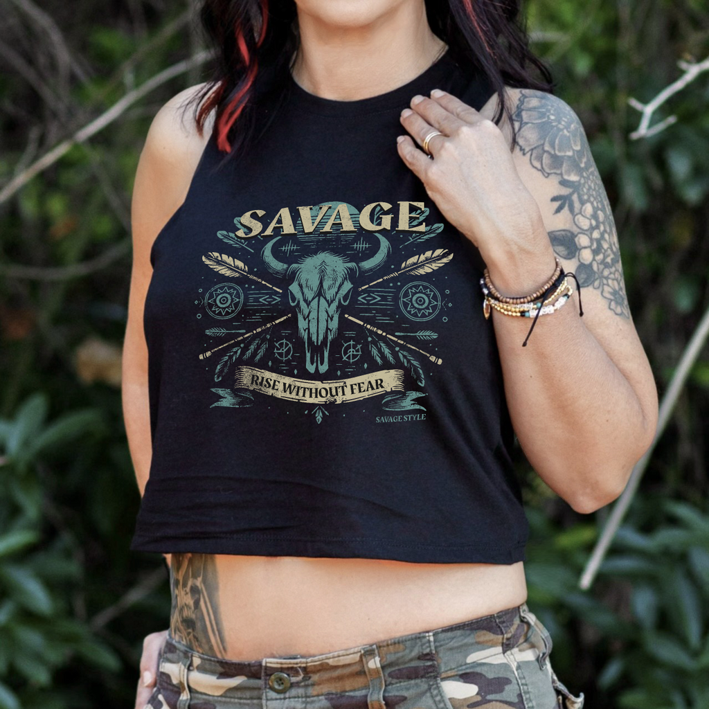 Rise Without Fear -  - Savage Style Ladies' Racerback Cropped Tank 4.2 oz.