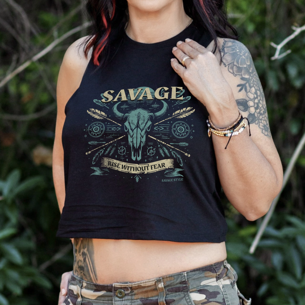 Rise Without Fear -  - Savage Style Ladies' Racerback Cropped Tank 4.2 oz.