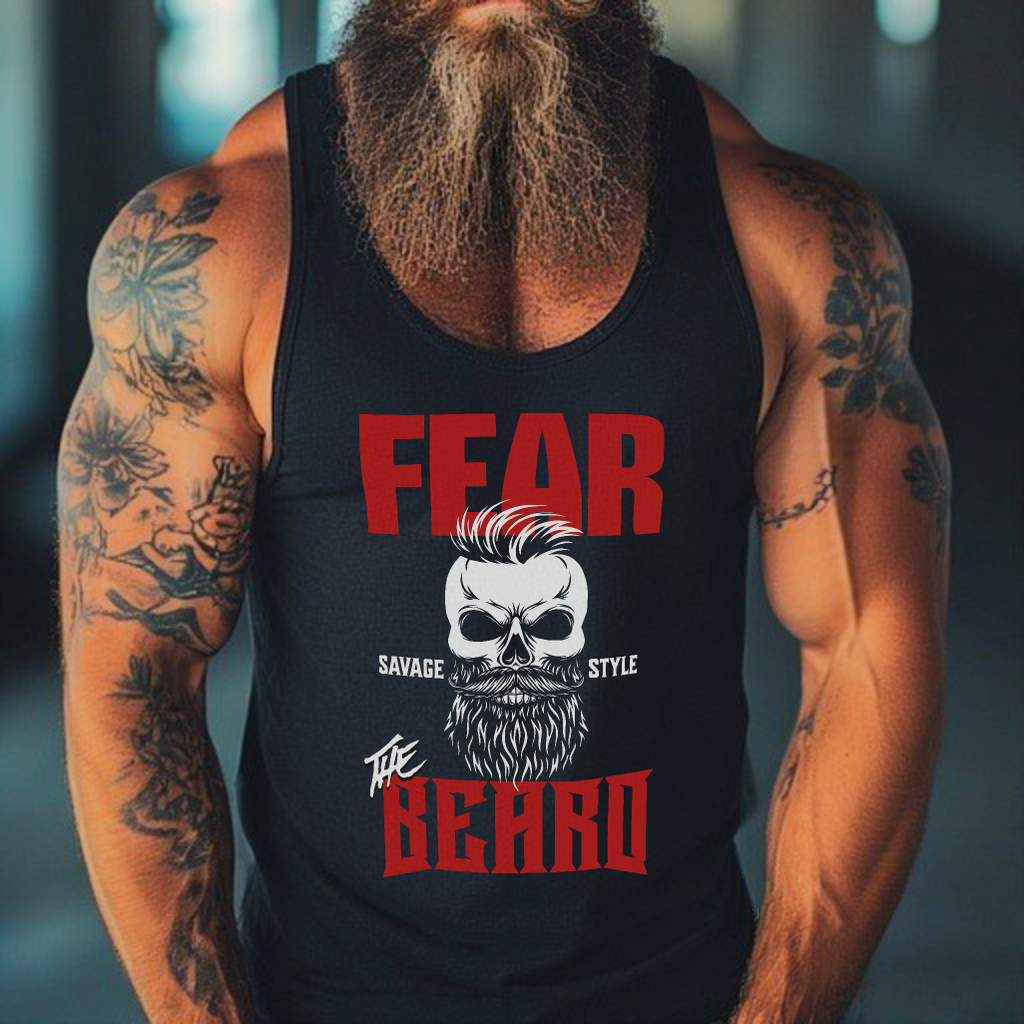 Fear The Beard (Red) - Savage Style Unisex Tank Top 5.3 oz.