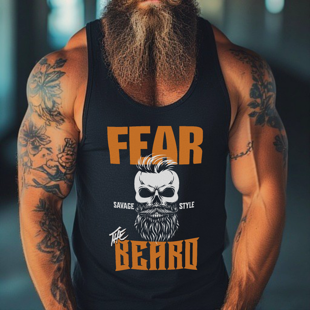 Fear The Beard (Orange) - Savage Style Unisex Tank Top 5.3 oz.